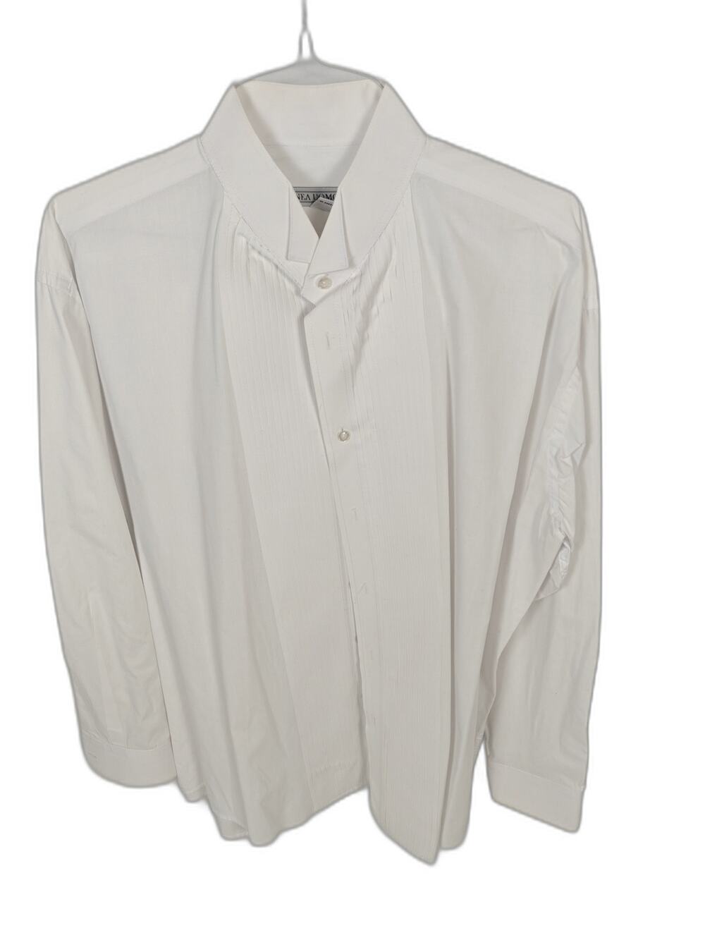 Linea Uomo Men's White Pleated Tuxedo Dress Shirt 18.5 36/37 Button Cuff Formal
